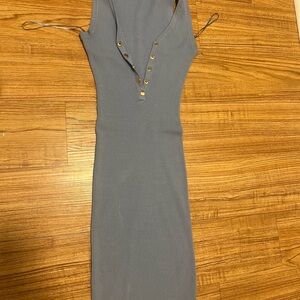 Papaya Blue Bodycon Midi Dress Halter Neck